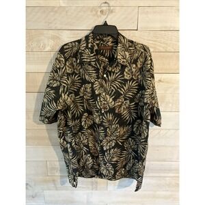 Tori Richard XL Black Brown Cotton Floral Hawaiian Shirt Short Sleeve Button-Up